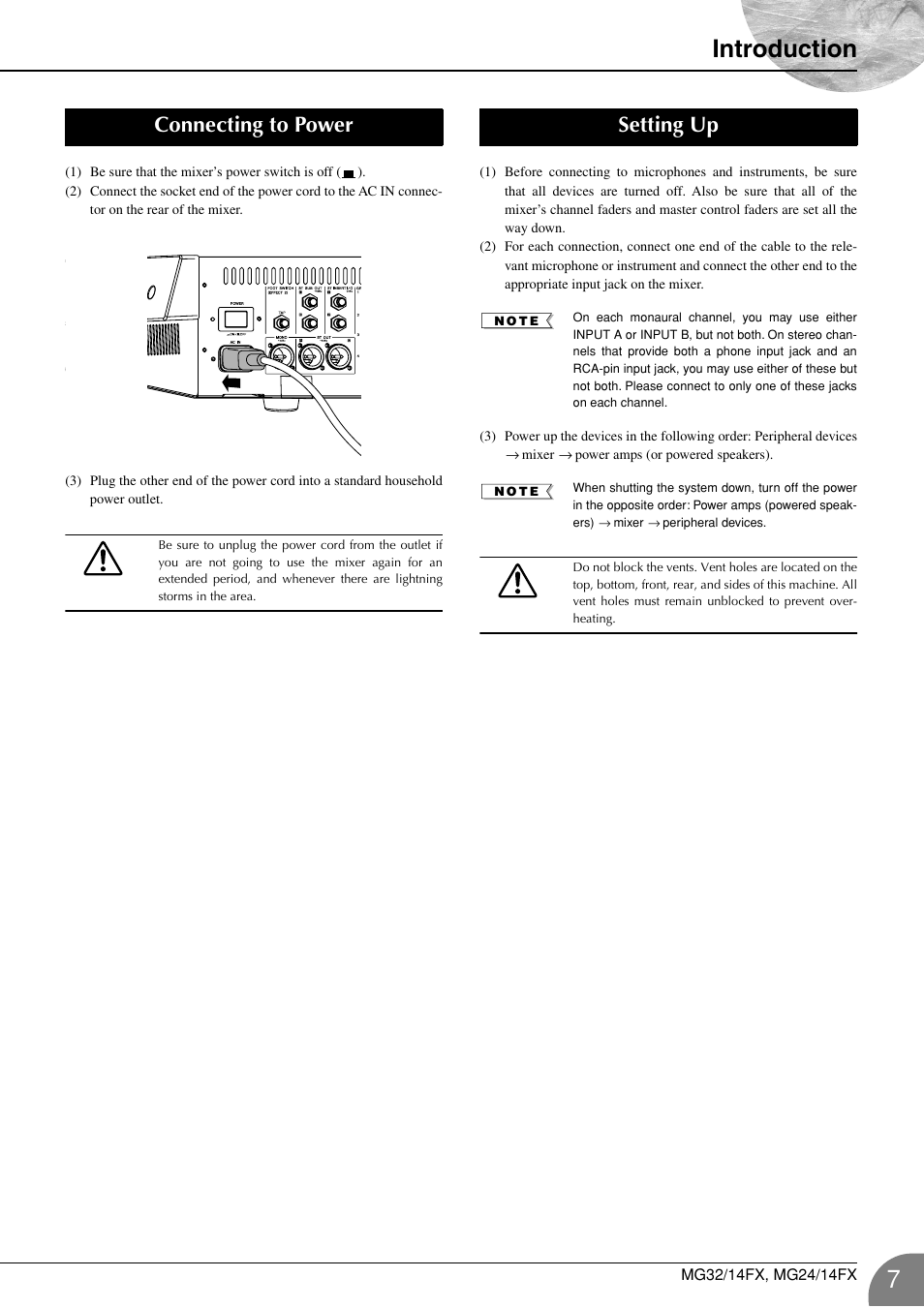 Connecting to power, Setting up, Introduction | Connecting to power setting up | Yamaha WA66540 User Manual | Page 7 / 28