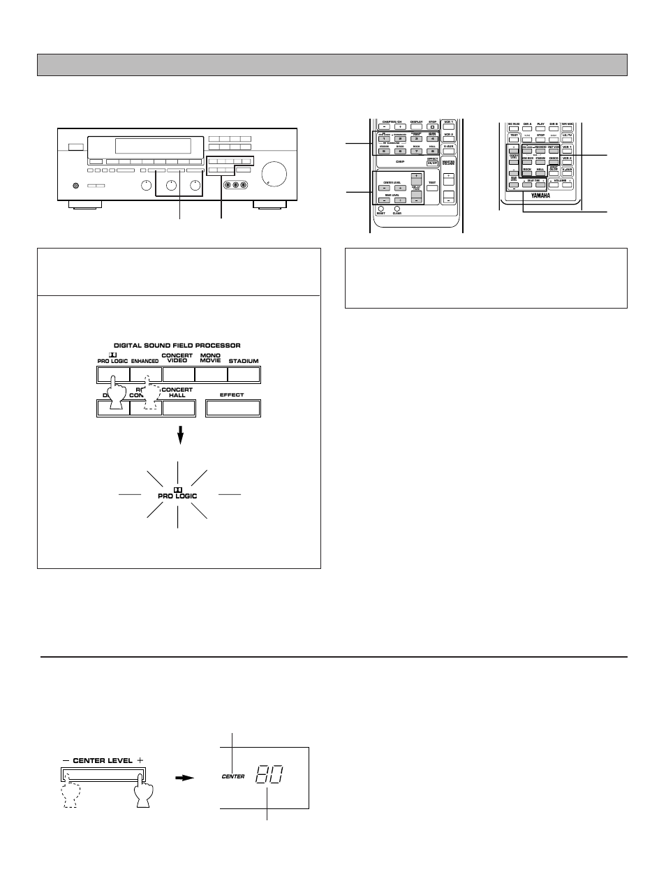 Adjustment of the center level, Lights up. adjustable, U.s.a., canada and australia models | General model | Yamaha RX-V901 User Manual | Page 24 / 35