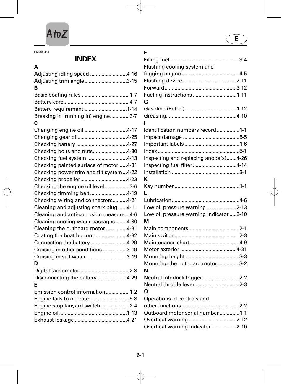 Index | Yamaha F100A User Manual | Page 104 / 115