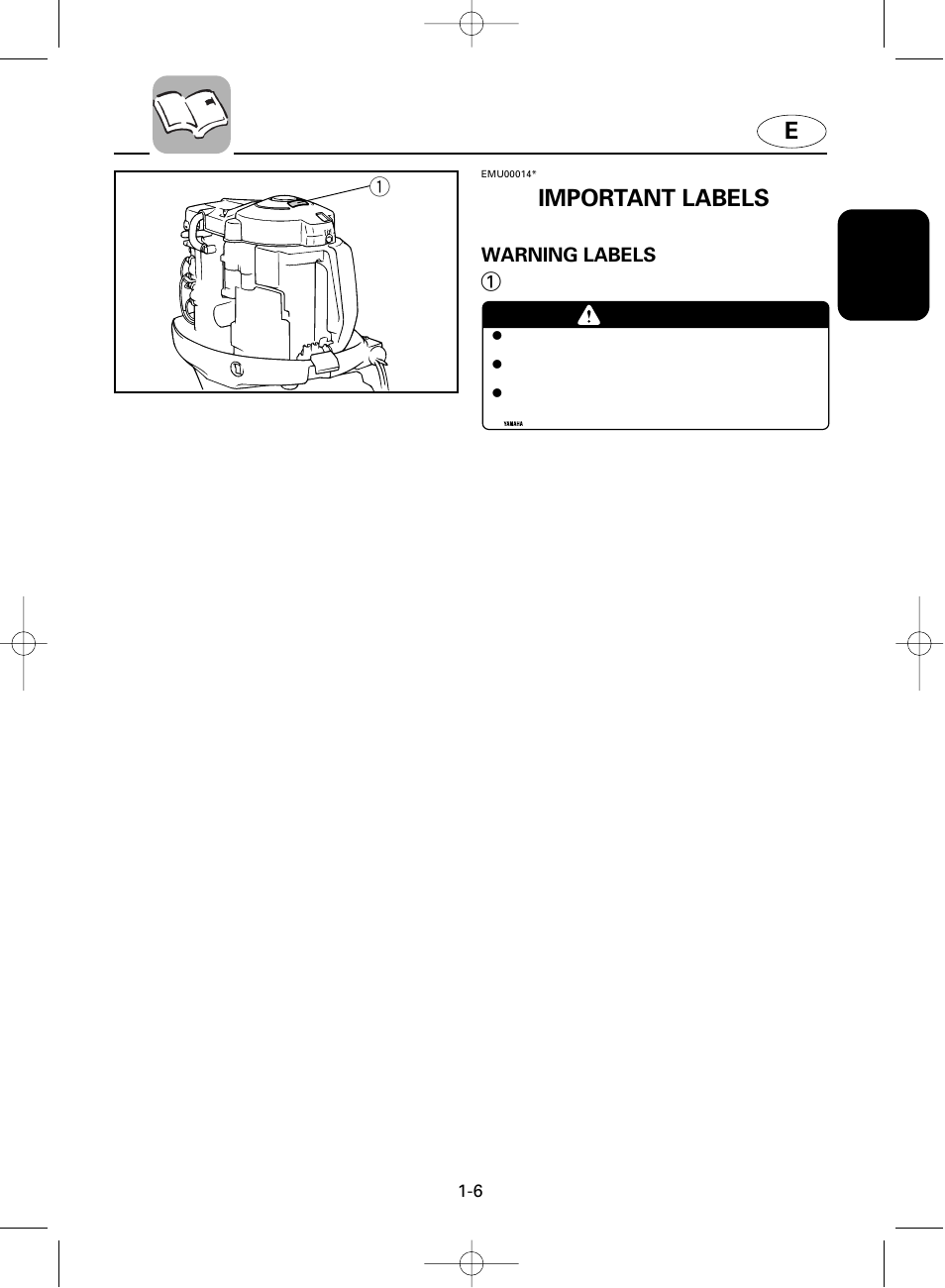 Important labels, Warning | Yamaha F100A User Manual | Page 13 / 115