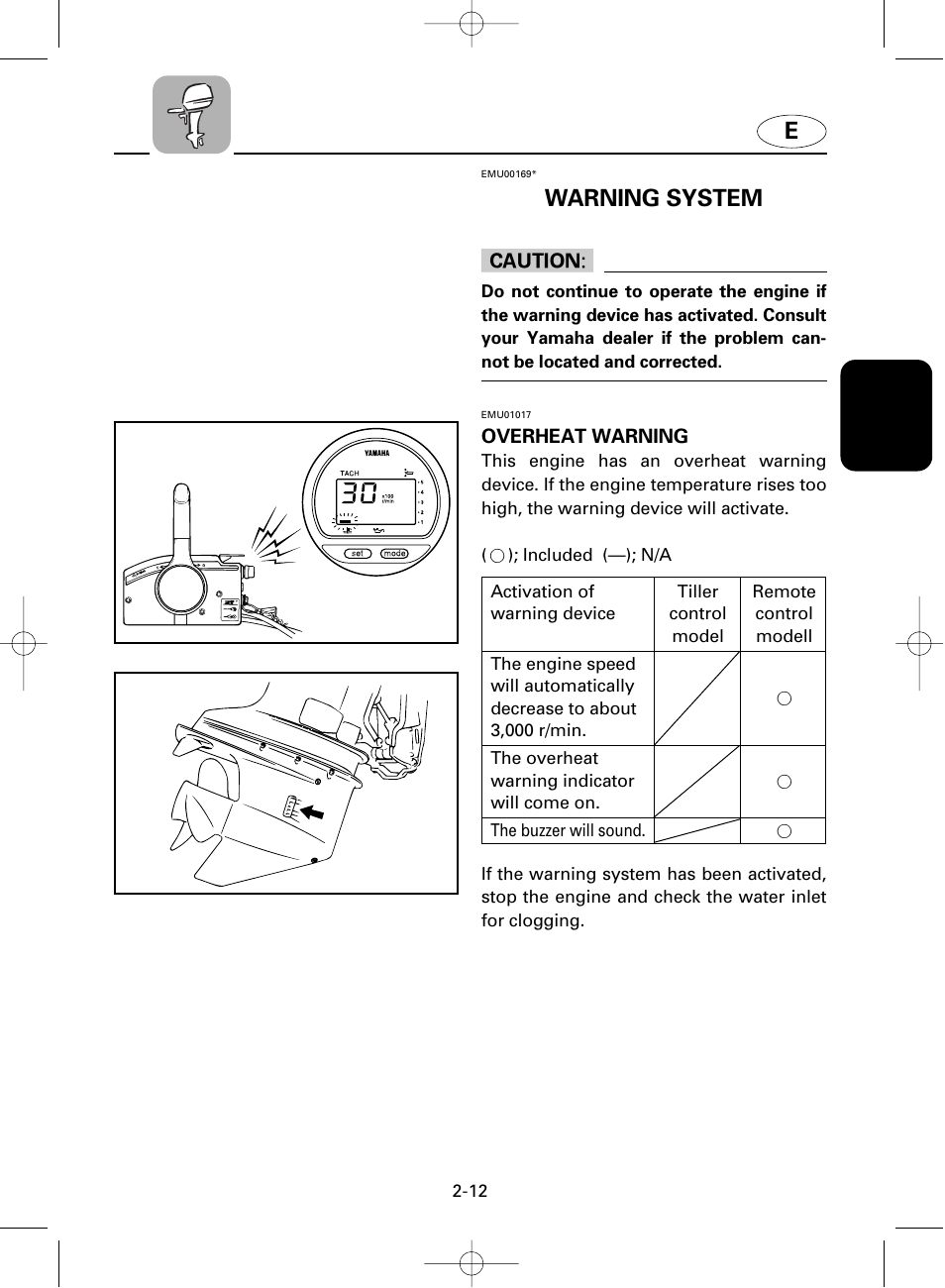 Warning system c c | Yamaha F100A User Manual | Page 37 / 115