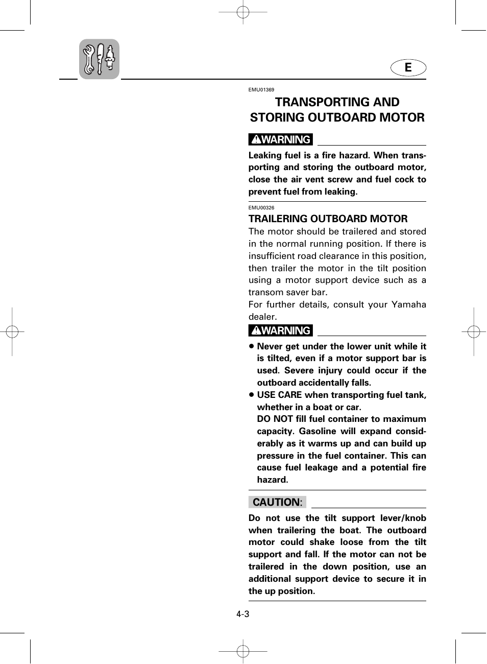 Transporting and storing outboard motor w | Yamaha F100A User Manual | Page 62 / 115