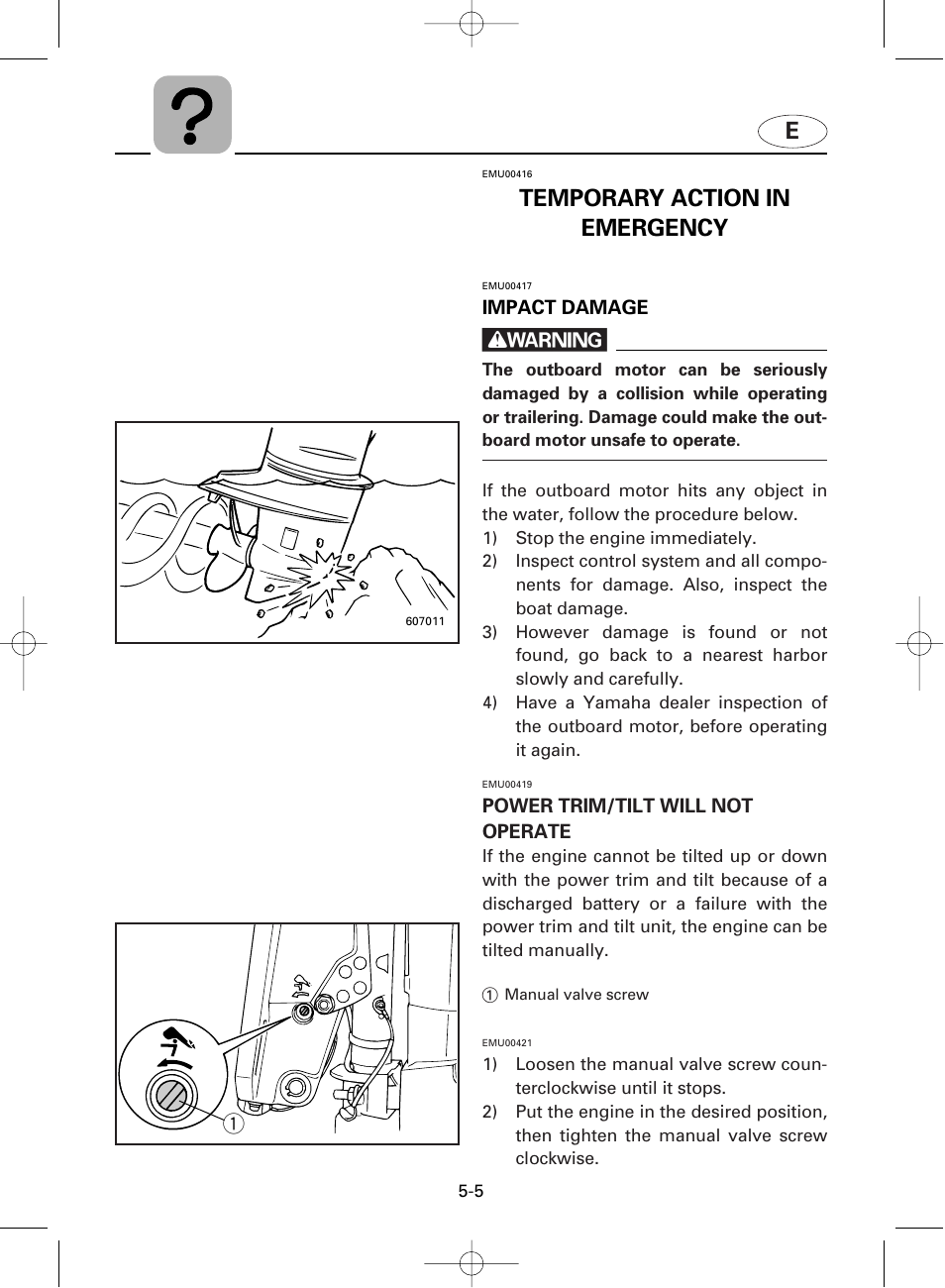 Temporary action in emergency | Yamaha F100A User Manual | Page 98 / 115