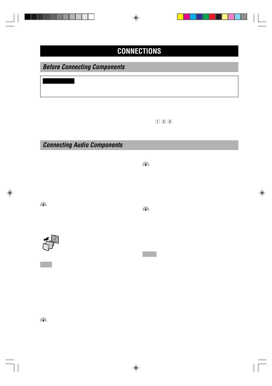 Connections, Before connecting components, Connecting audio components | Connecting to digital jacks, Connecting a turntable, Connecting a cd player y | Yamaha RX-V1000RDS User Manual | Page 14 / 85