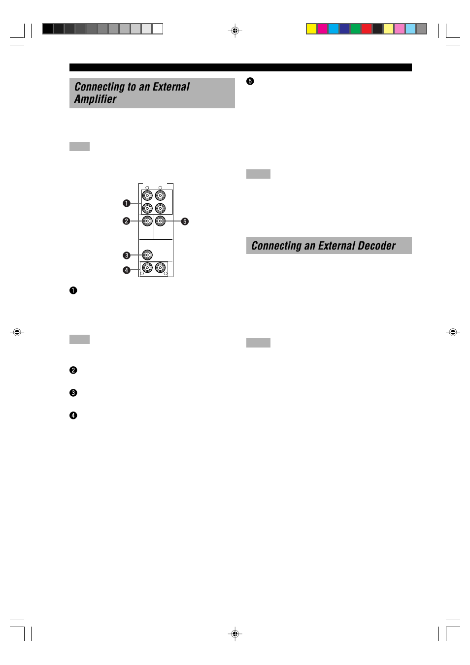 Connecting to an external amplifier, Connecting an external decoder | Yamaha RX-V1000RDS User Manual | Page 20 / 85