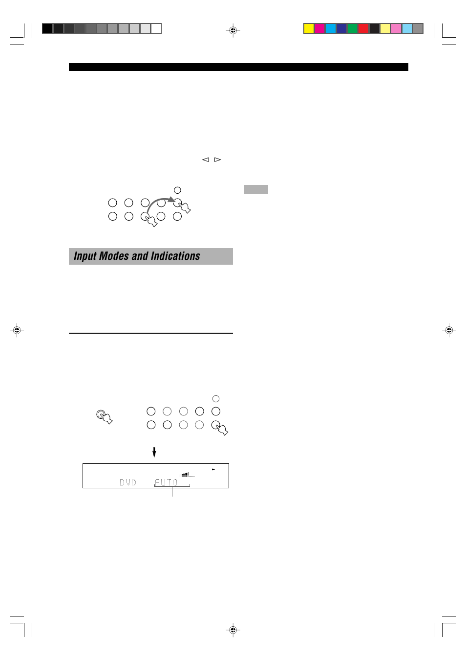 Input modes and indications, Bgv (background video) function, Front panel or remote control | Input mode, Remote control | Yamaha RX-V1000RDS User Manual | Page 28 / 85