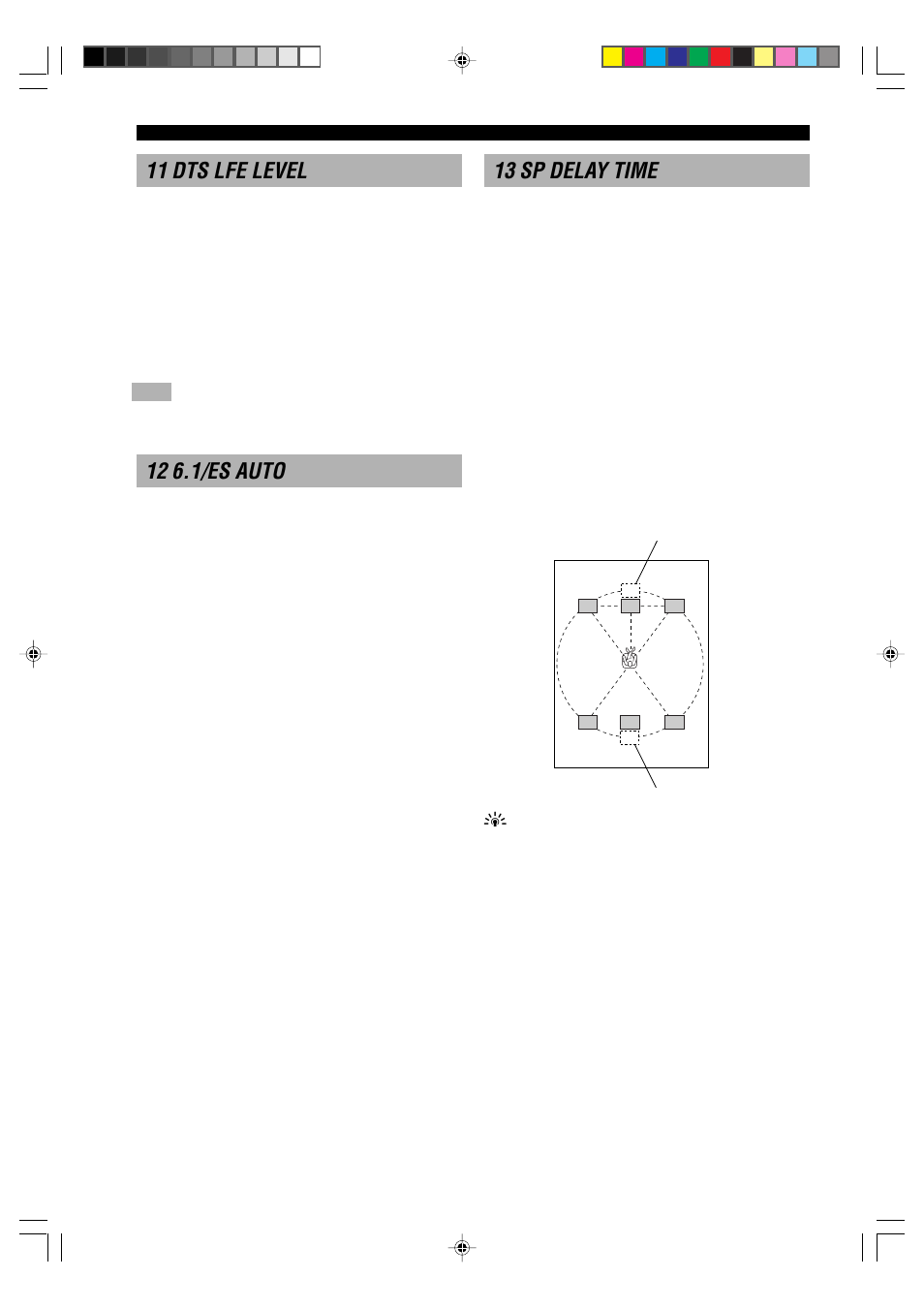 11 dts lfe level, 12 6.1/es auto, 13 sp delay time | Yamaha RX-V1000RDS User Manual | Page 48 / 85