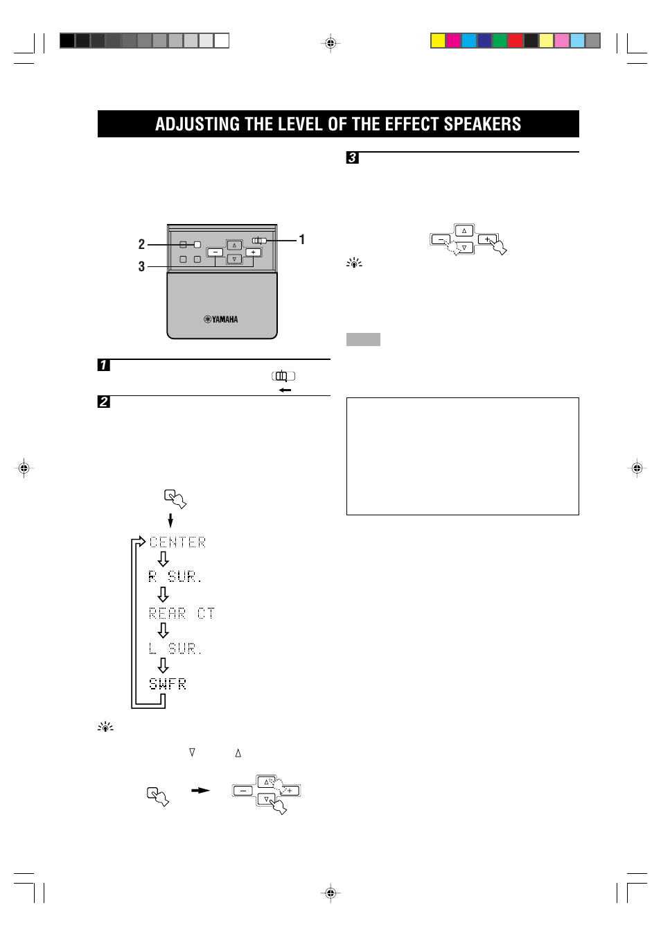 Adjusting the level of the effect speakers | Yamaha RX-V1000RDS User Manual | Page 50 / 85