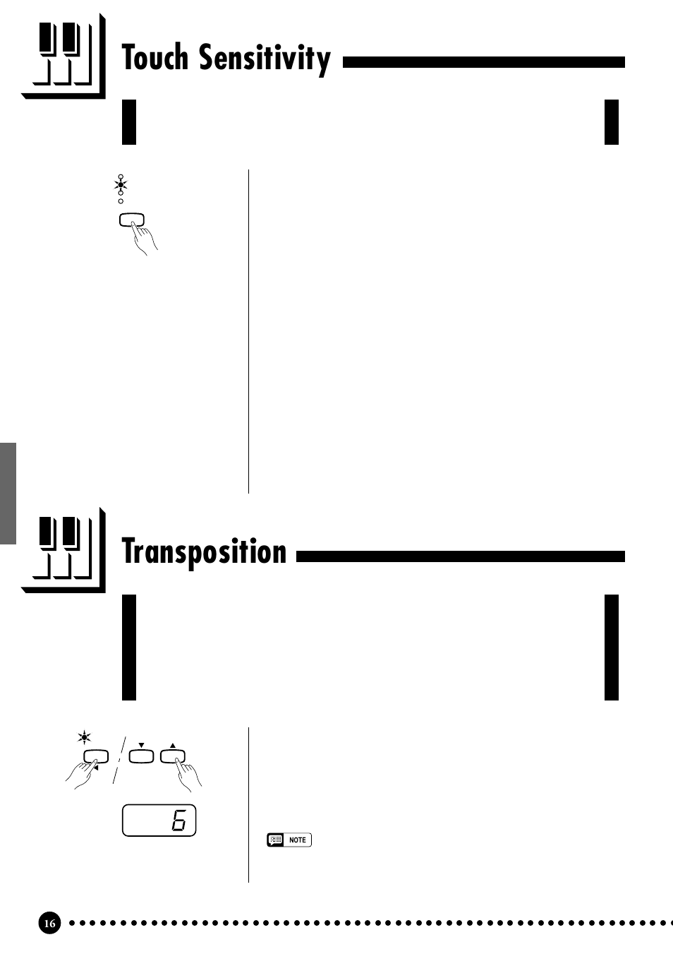 Touch sensitivity, Transposition | Yamaha CLP-555 User Manual | Page 18 / 54