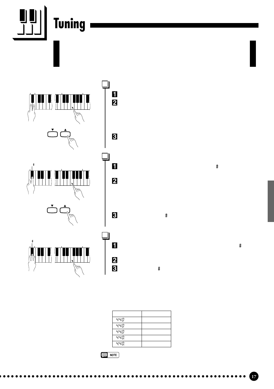Tuning, Tuning up, Tuning down | Yamaha CLP-555 User Manual | Page 19 / 54