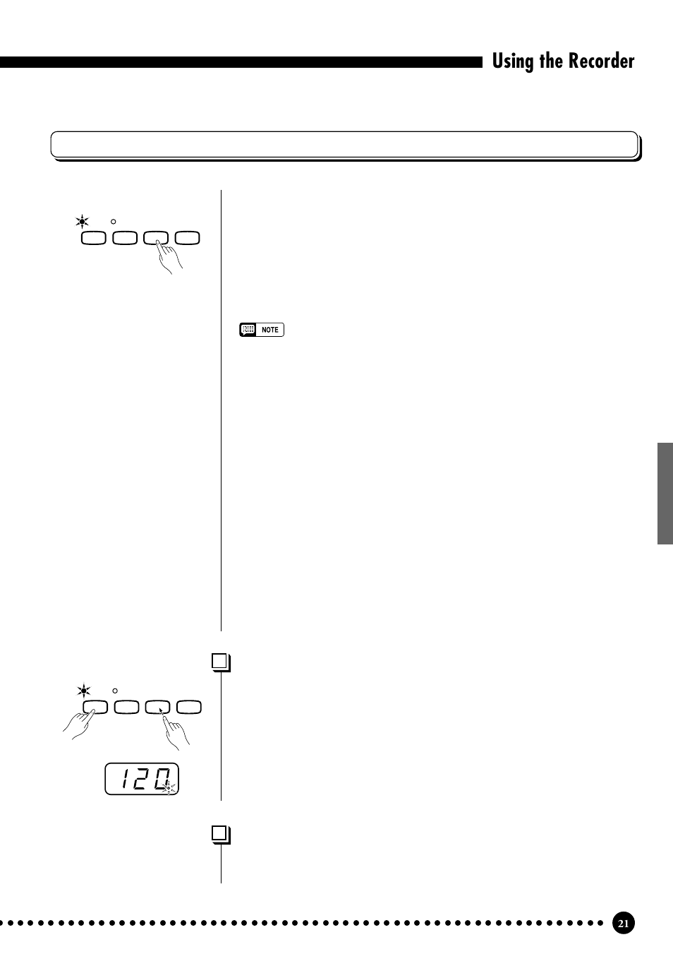 Using the recorder playback, Synchro start, Left pedal start/stop | Yamaha CLP-555 User Manual | Page 23 / 54