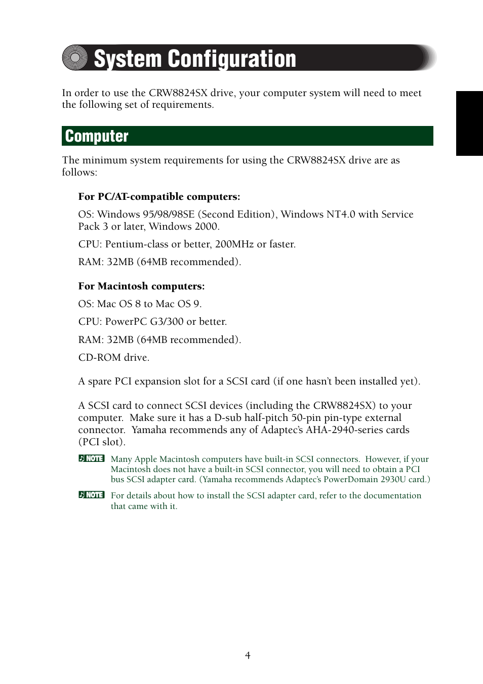 System configuration, Computer | Yamaha CRW8824SX Series User Manual | Page 13 / 46