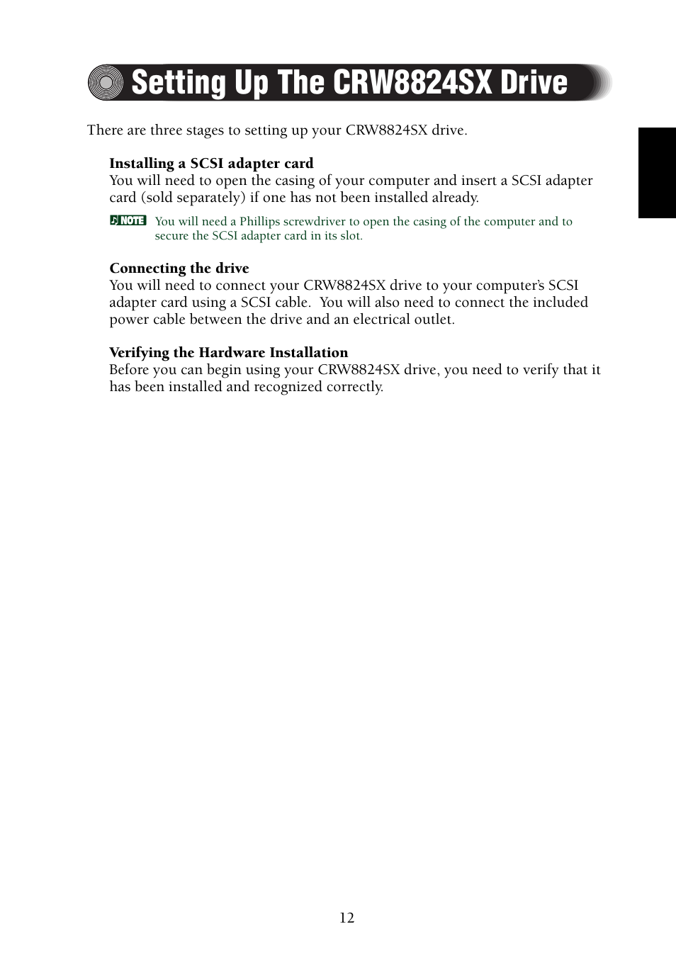 Setting up the crw8824sx drive | Yamaha CRW8824SX Series User Manual | Page 21 / 46