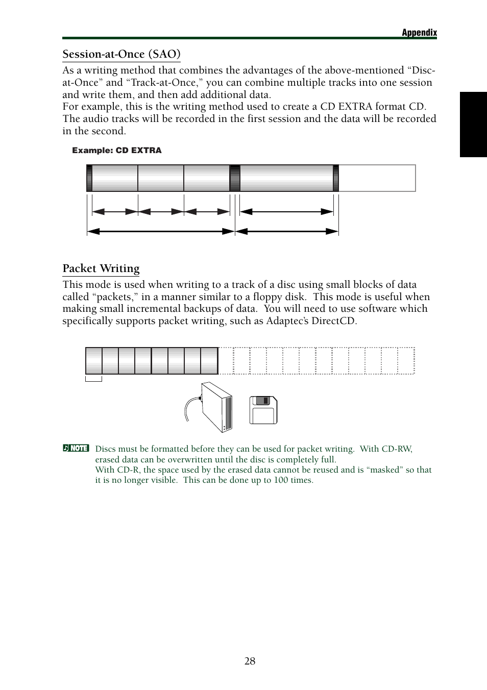 Session-at-once (sao), Packet writing | Yamaha CRW8824SX Series User Manual | Page 37 / 46