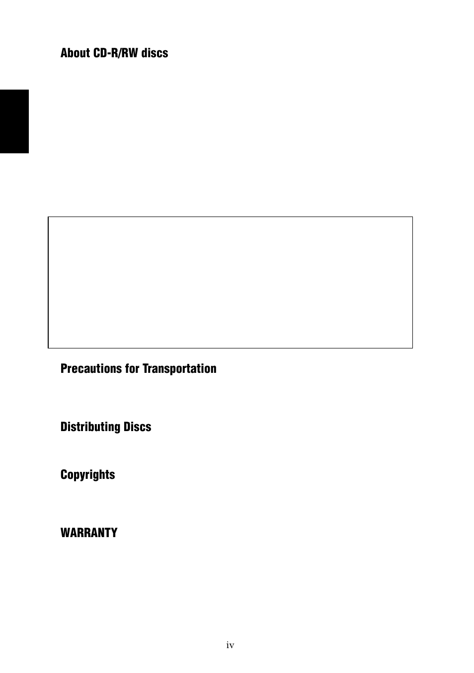 About cd-r/rw discs, Precautions for transportation, Distributing discs | Copyrights, Warranty | Yamaha CRW8824SX Series User Manual | Page 8 / 46