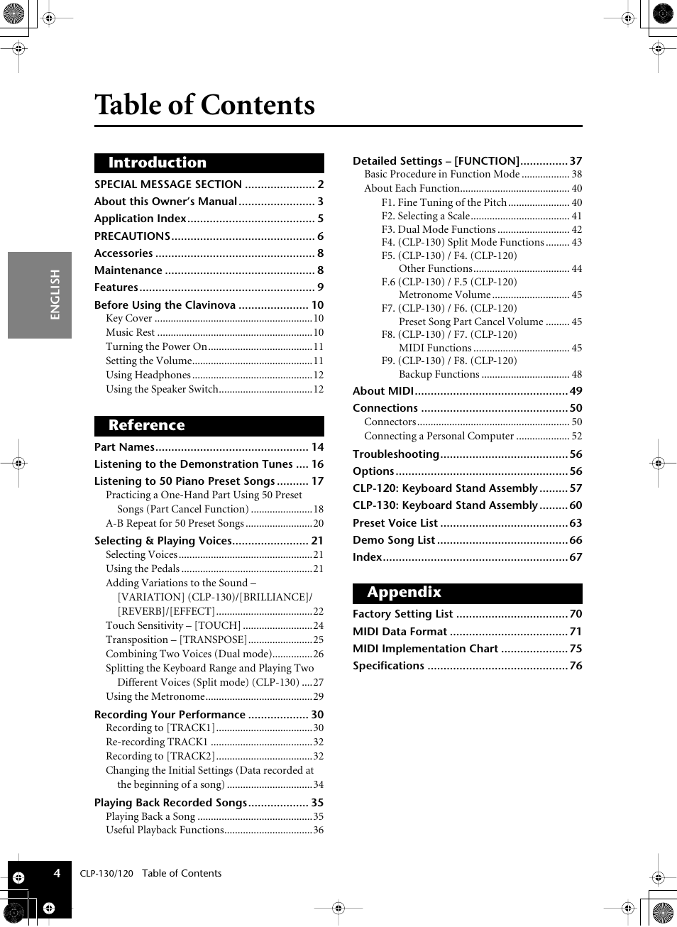 Yamaha CLP-130 User Manual | Page 4 / 80