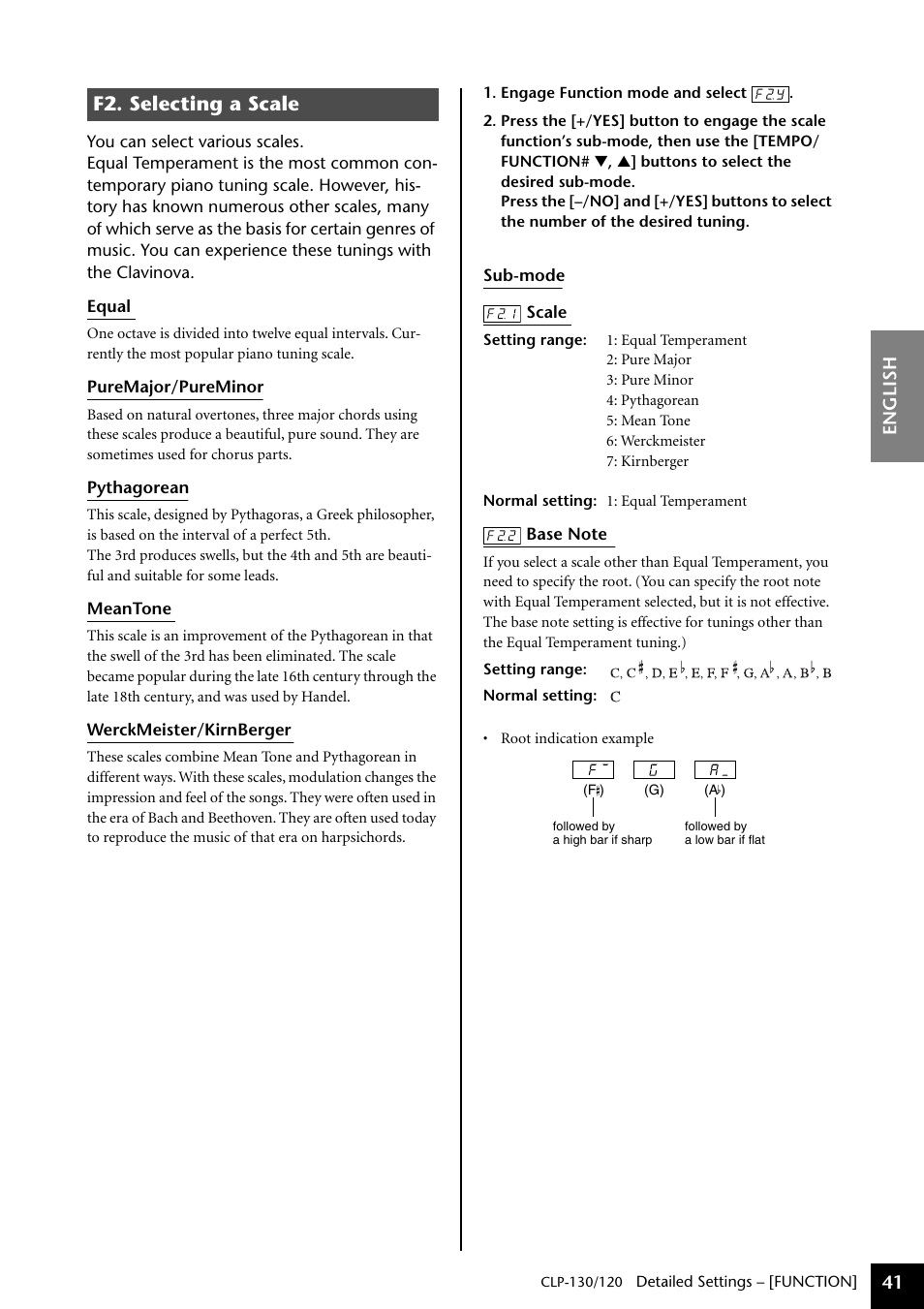 F2. selecting a scale | Yamaha CLP-130 User Manual | Page 41 / 80