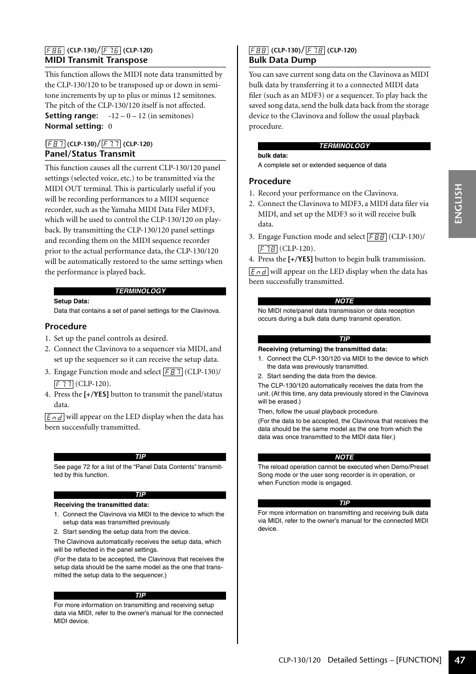 English 47 | Yamaha CLP-130 User Manual | Page 47 / 80