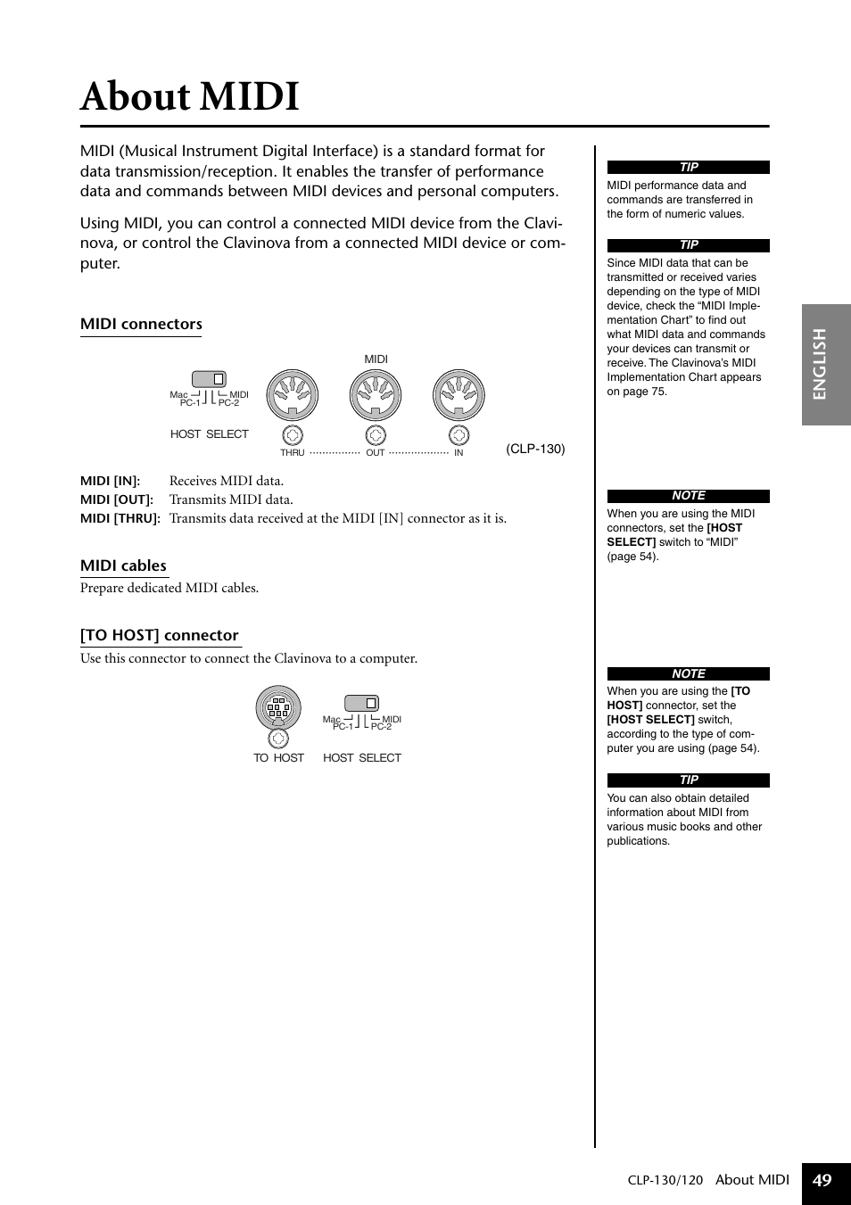 About midi, P49–55, English 49 | Yamaha CLP-130 User Manual | Page 49 / 80