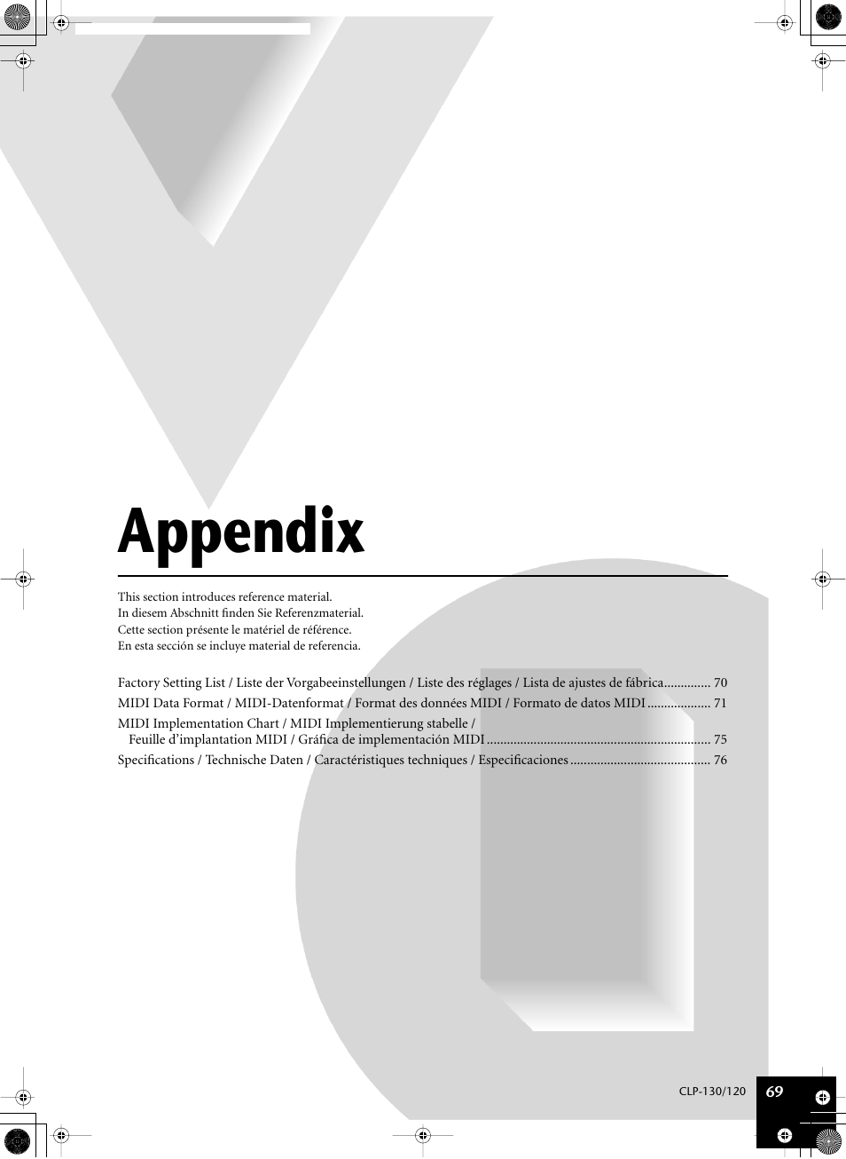 Appendix | Yamaha CLP-130 User Manual | Page 69 / 80