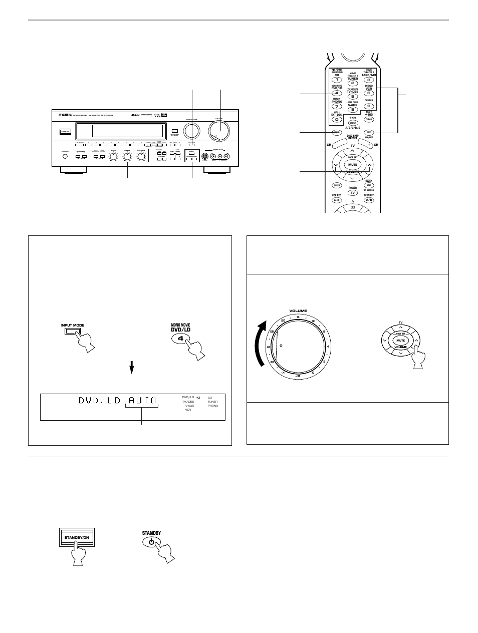 When you finish using this unit, Aon off on off b, Preset | Sleep auto, Normal widephantom 40 60, Db ms, Adjust the output level, Front panel or remote control, Front panel remote control, Basic operation | Yamaha RX-V795aRDS User Manual | Page 36 / 88