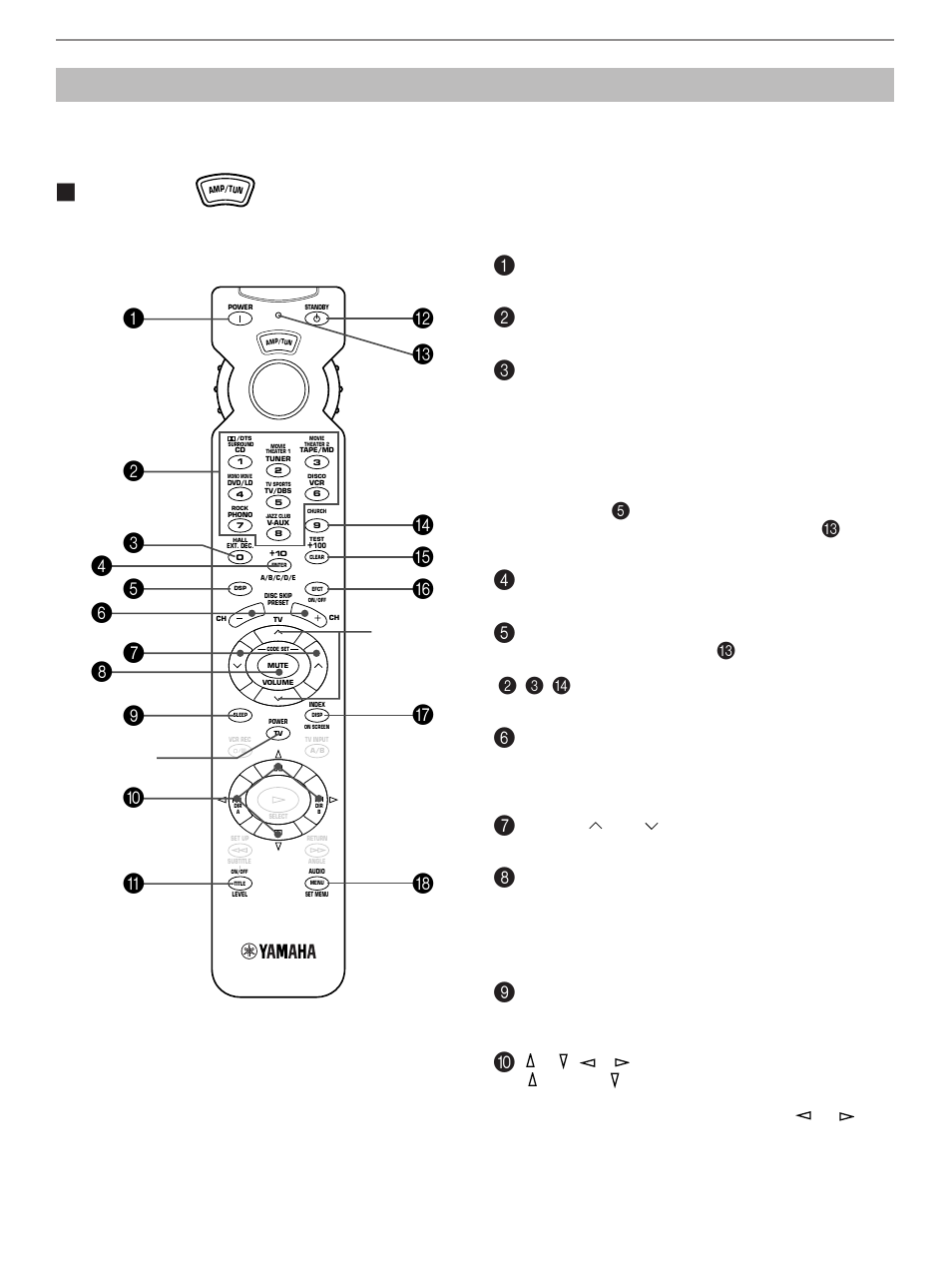 Key name and function, 66 Ⅵ amp/tun | Yamaha RX-V795aRDS User Manual | Page 68 / 88