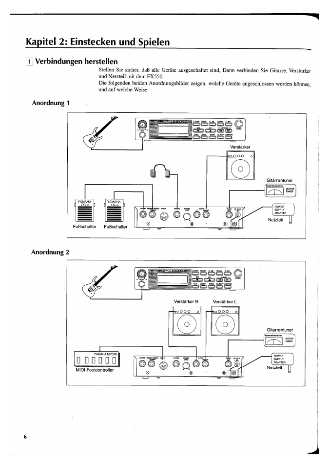 Kapitel 2: einstecken und spielen, T] verbindungen herstellen, Q] verbindungen herstellen | Yamaha FX550 User Manual | Page 106 / 150