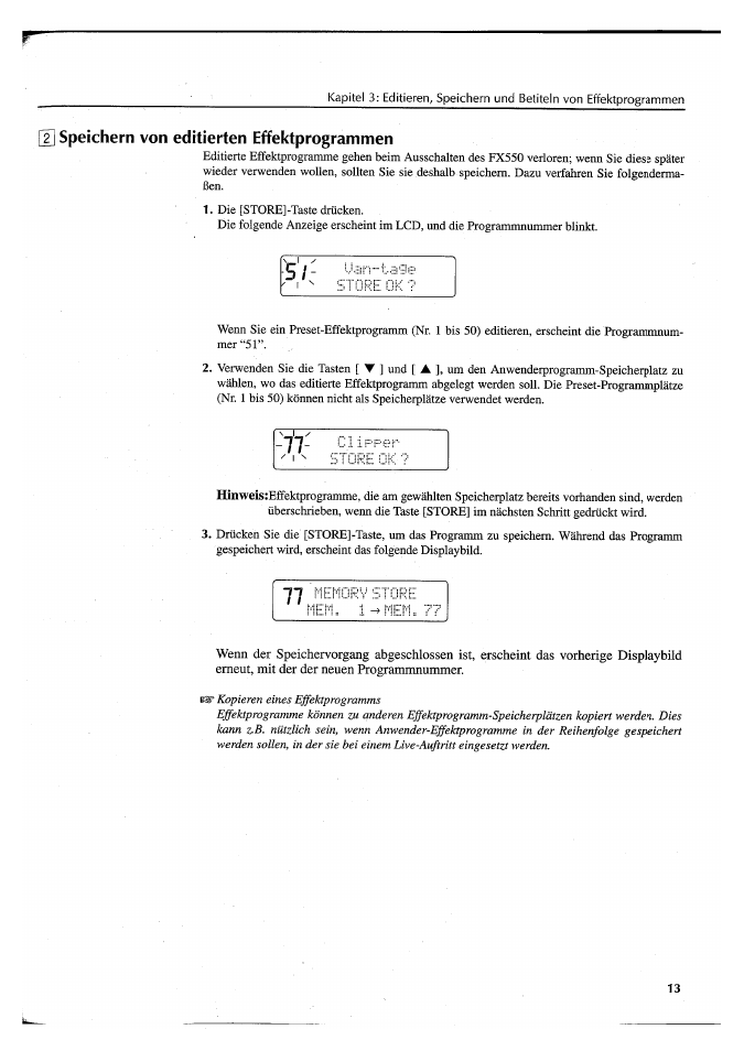 Speichern von editierten effektprogrammen | Yamaha FX550 User Manual | Page 113 / 150