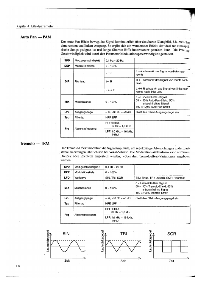 Auto pan — pan, Tremolo — trm, Trémolo —trm | Yamaha FX550 User Manual | Page 118 / 150