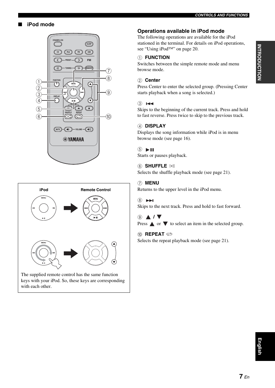 Ipod mode operations available in ipod mode | Yamaha CRX-330 User Manual | Page 11 / 32