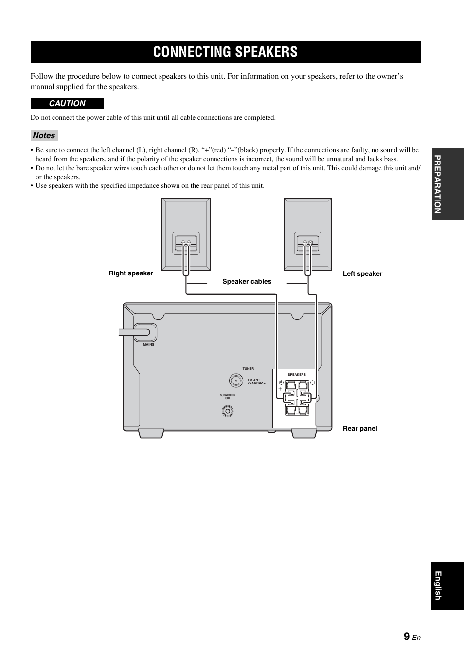 Preparation, Connecting speakers | Yamaha CRX-330 User Manual | Page 13 / 32
