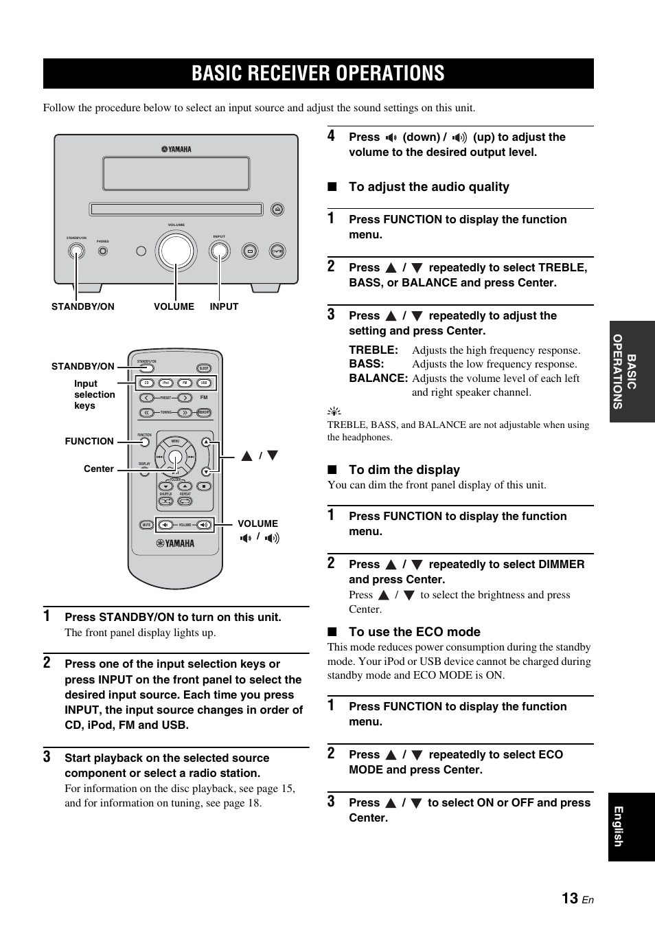 Basic operations, Basic receiver operations | Yamaha CRX-330 User Manual | Page 17 / 32
