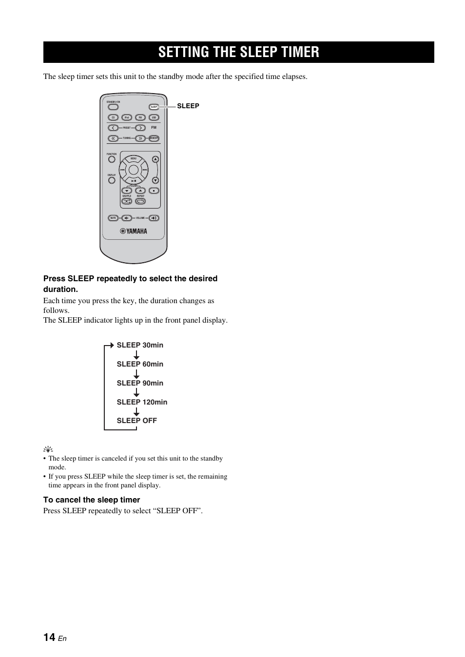 Setting the sleep timer | Yamaha CRX-330 User Manual | Page 18 / 32