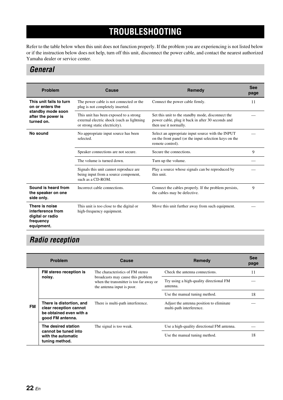 Additional information, Troubleshooting, General | Radio reception, General radio reception | Yamaha CRX-330 User Manual | Page 26 / 32
