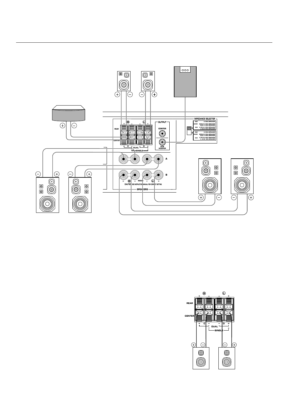 10 connecting speakers, Rear speaker, Center speaker | Center speaker (u.s.a. model) | Yamaha R-V702 R-V502 User Manual | Page 12 / 40
