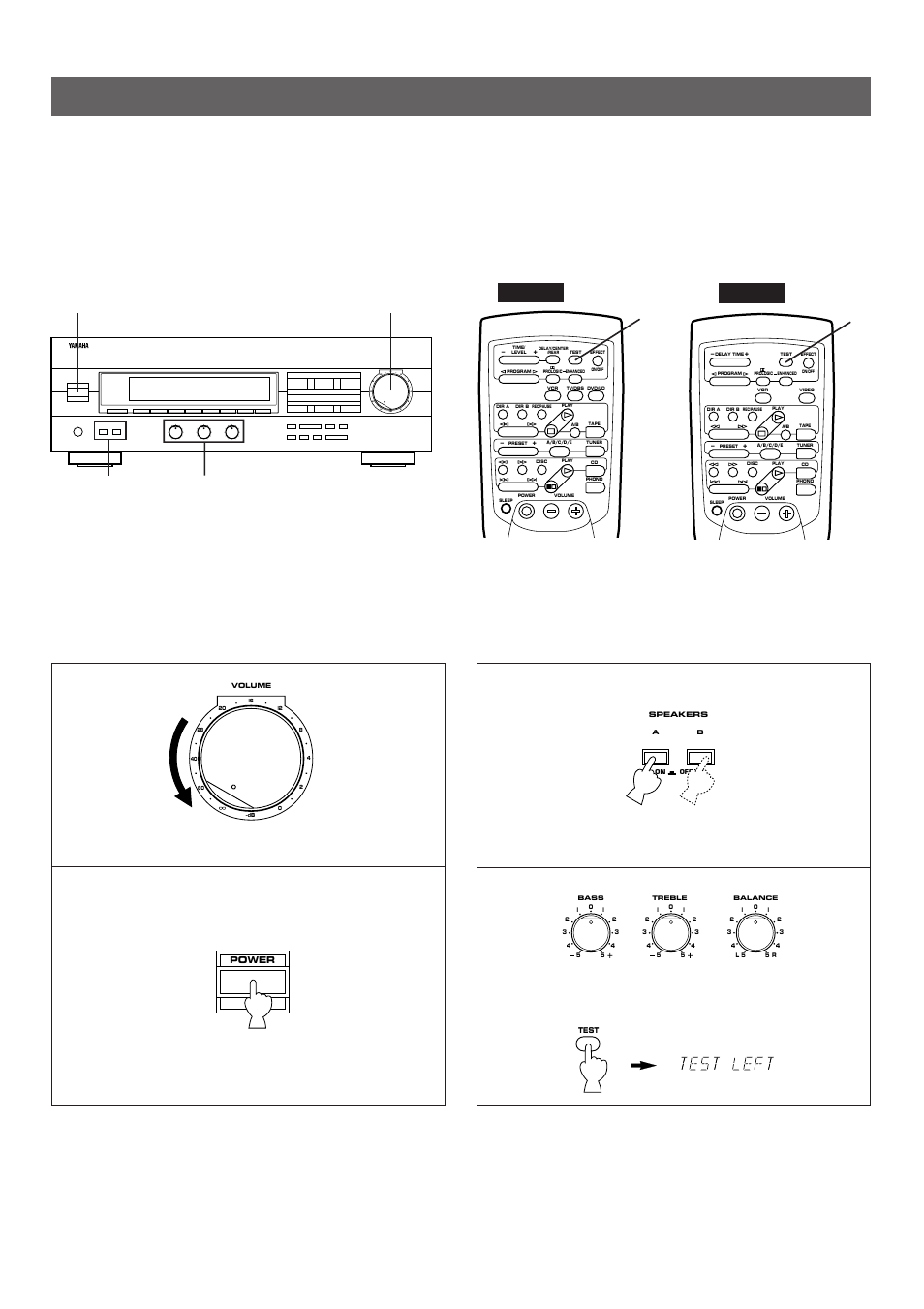 Speaker balance adjustment, 5speaker balance adjustment, Set to the | Position, Turn the power on, Set to the “0” position | Yamaha R-V702 R-V502 User Manual | Page 22 / 40