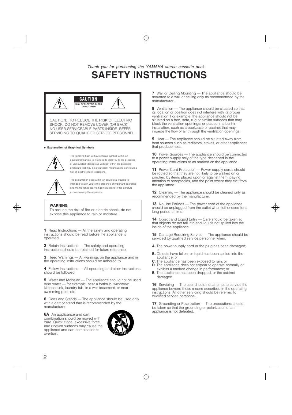 Safety instructions | Yamaha YHT-580 User Manual | Page 2 / 18