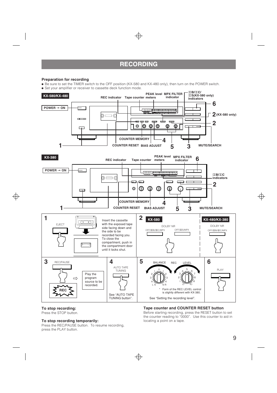 Recording | Yamaha YHT-580 User Manual | Page 9 / 18