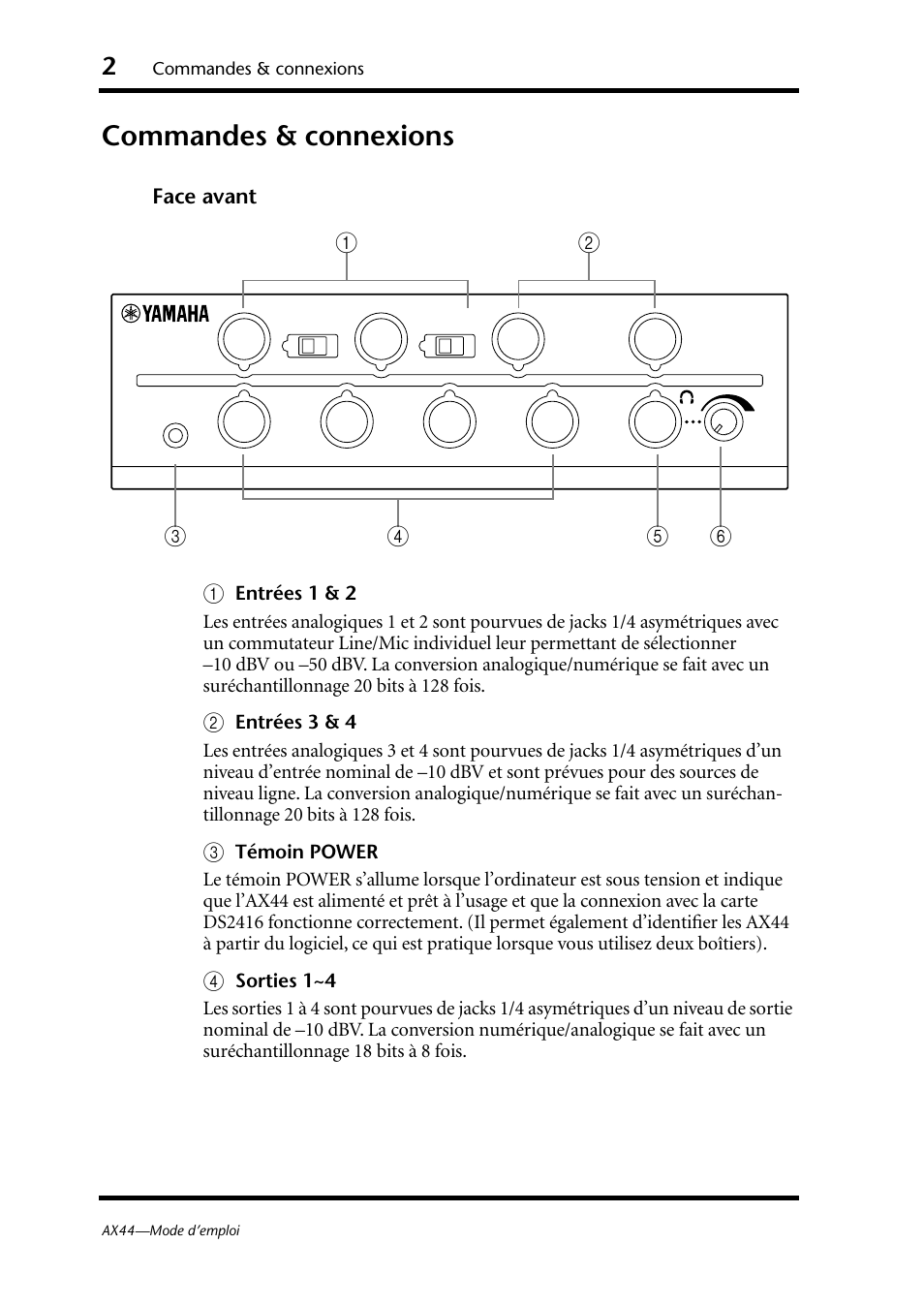Commandes & connexions, Face avant | Yamaha AX44 User Manual | Page 14 / 51