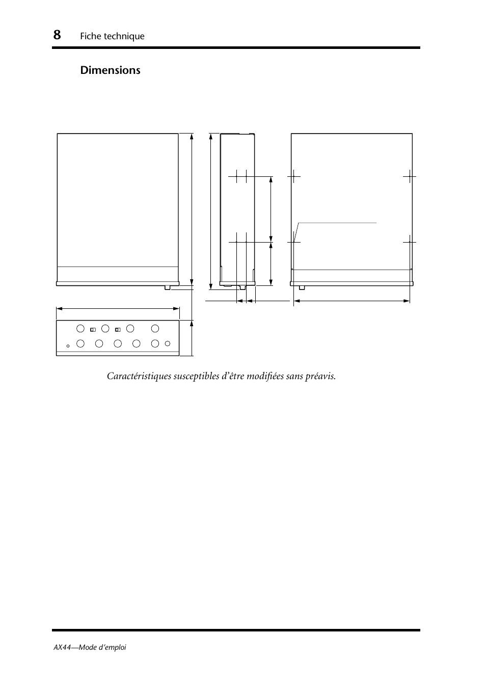 Dimensions, Fiche technique | Yamaha AX44 User Manual | Page 20 / 51