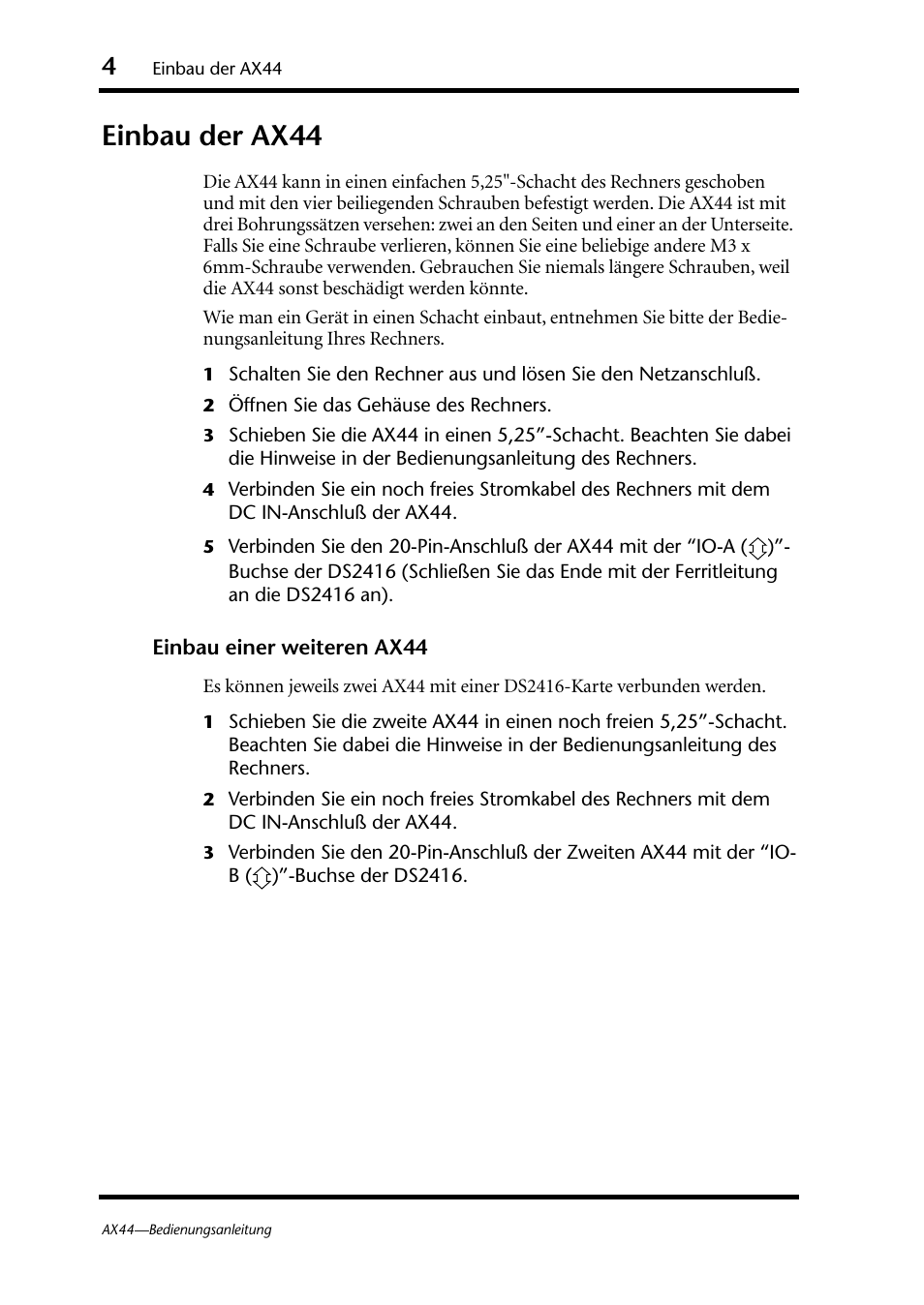 Einbau der ax44, Einbau einer weiteren ax44 | Yamaha AX44 User Manual | Page 26 / 51