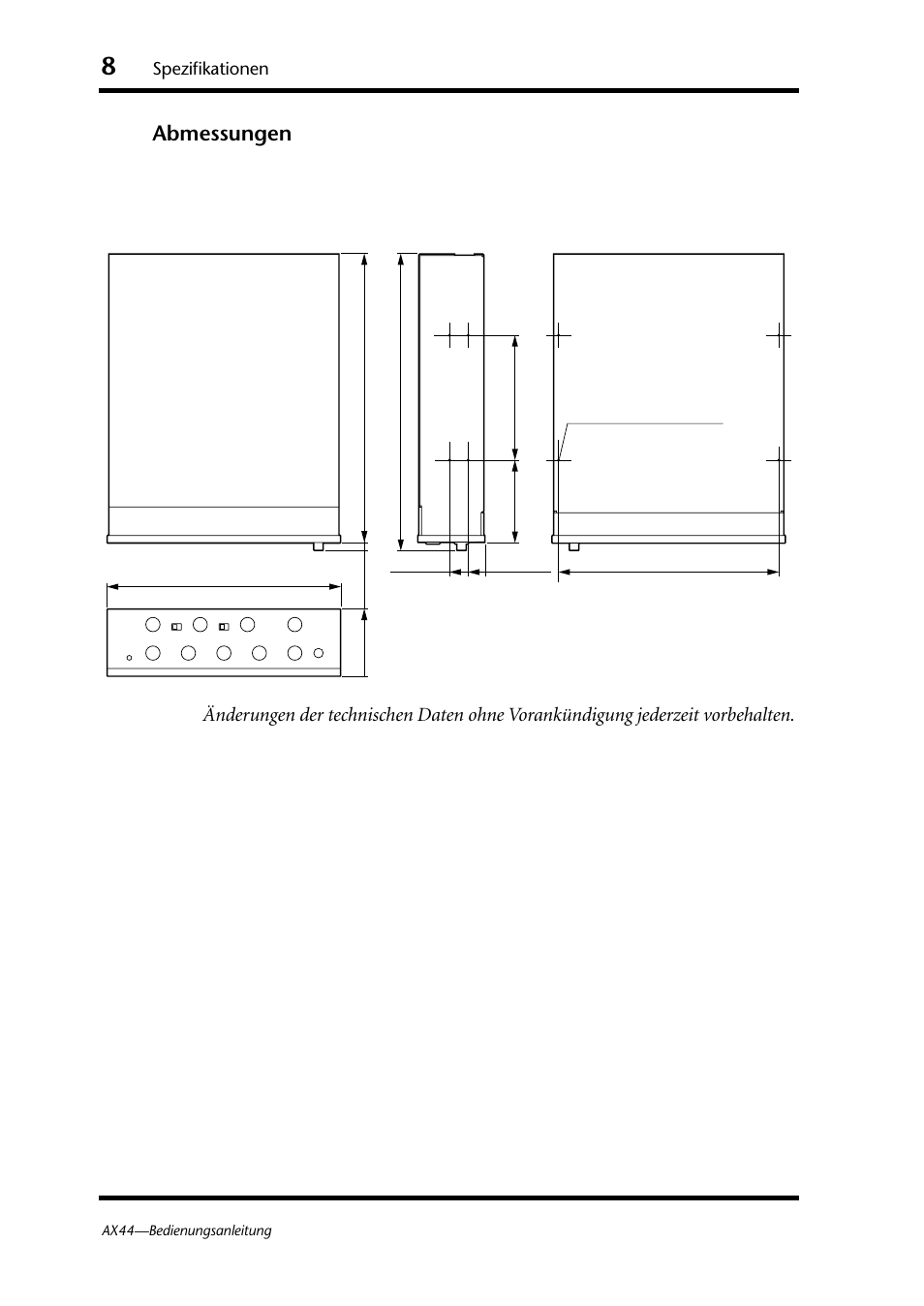 Abmessungen, Spezifikationen | Yamaha AX44 User Manual | Page 30 / 51