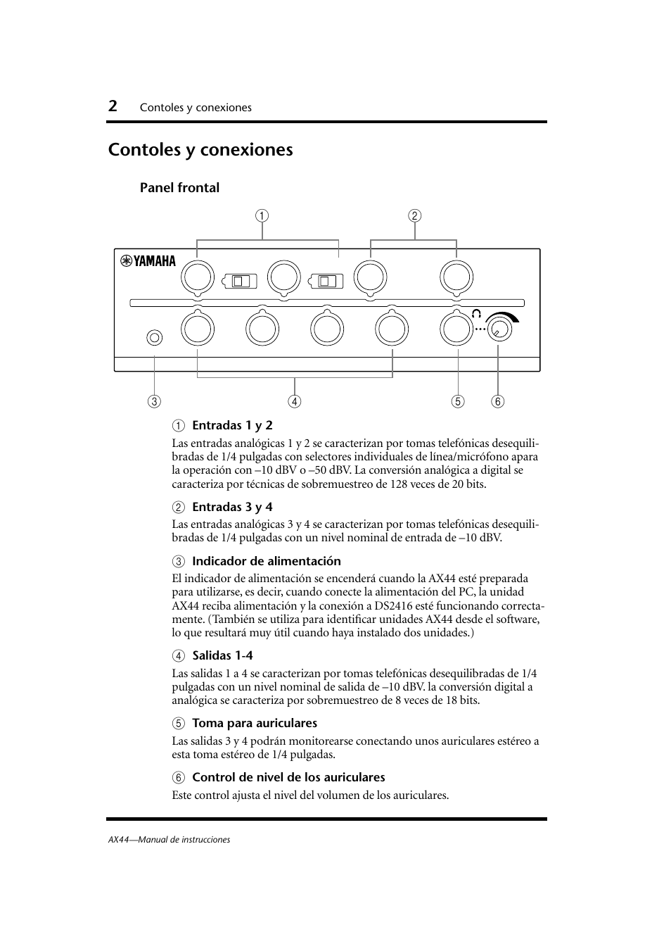 Contoles y conexiones, Panel frontal | Yamaha AX44 User Manual | Page 34 / 51