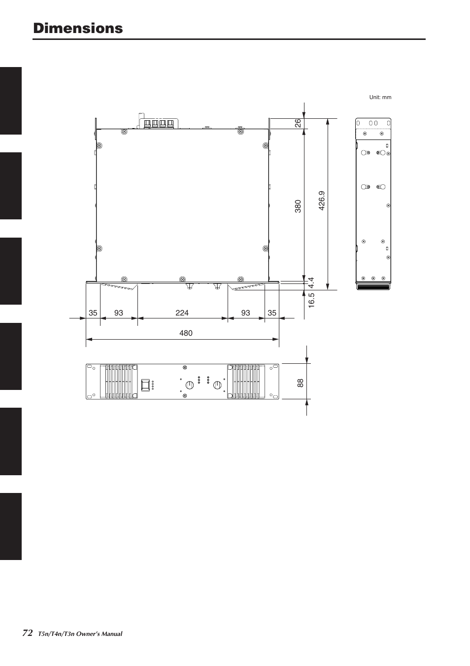 Dimensions | Yamaha T5n/T4n/T3n User Manual | Page 15 / 19