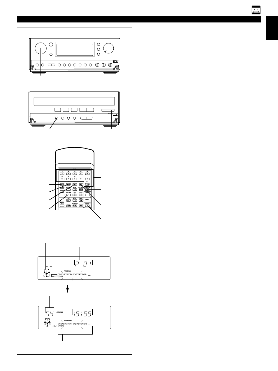 Receiver cd player, Time, Follow steps 3–6 on page 33 | Display information during programming | Yamaha CC-75 User Manual | Page 43 / 54
