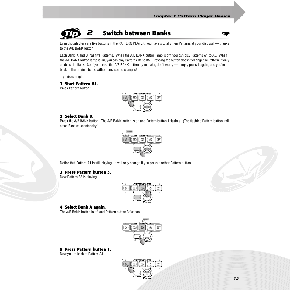 Tip 2 switch between banks, Tip 2, Switch between banks | Yamaha DJX-IIB User Manual | Page 15 / 93