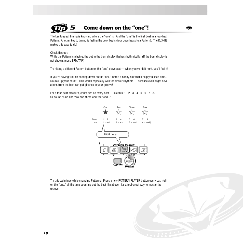 Tip 5 come down on the “one, Tip 5, Come down on the “one | Yamaha DJX-IIB User Manual | Page 18 / 93