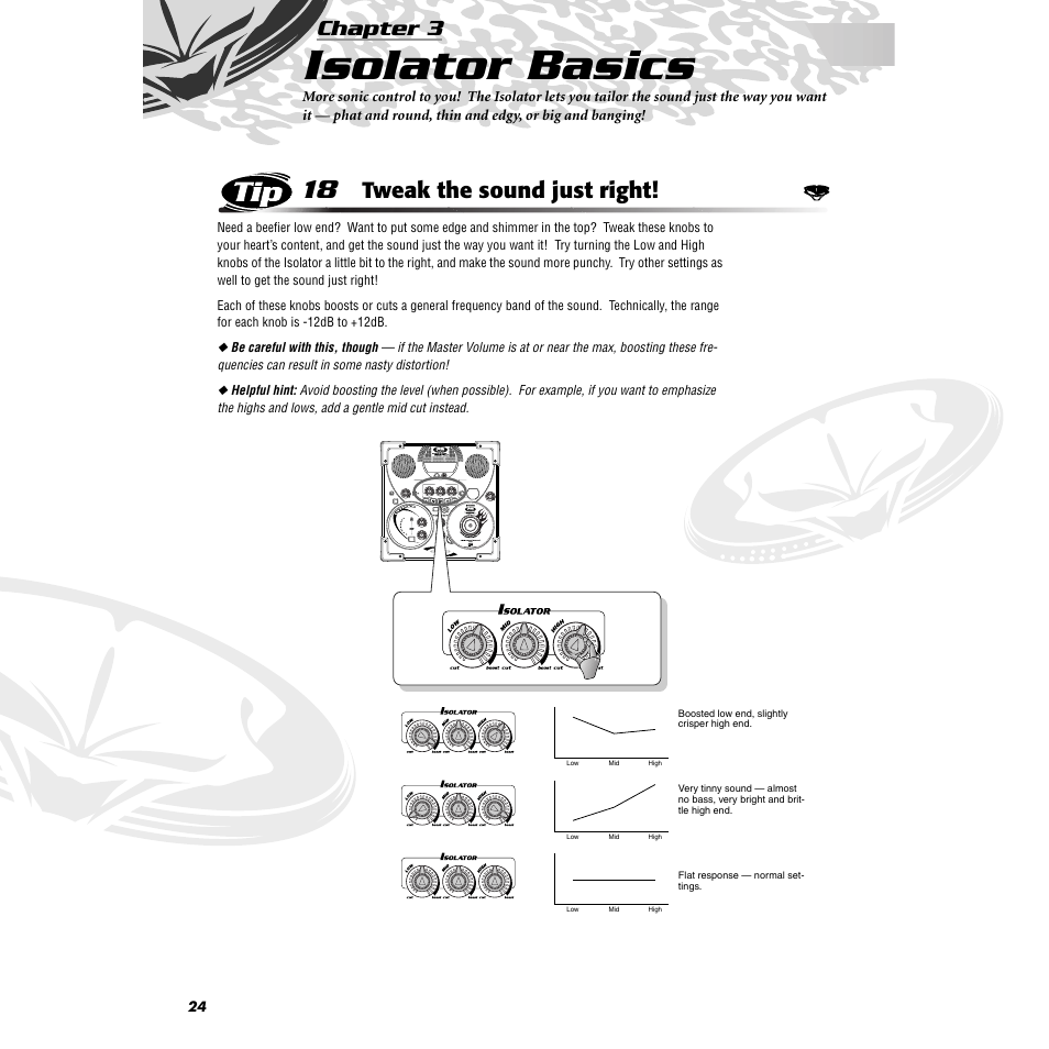 Chapter 3 isolator basics, Tip 18 tweak the sound just right, Chapter 3 | Isolator basics, Tip 18, Tweak the sound just right | Yamaha DJX-IIB User Manual | Page 24 / 93