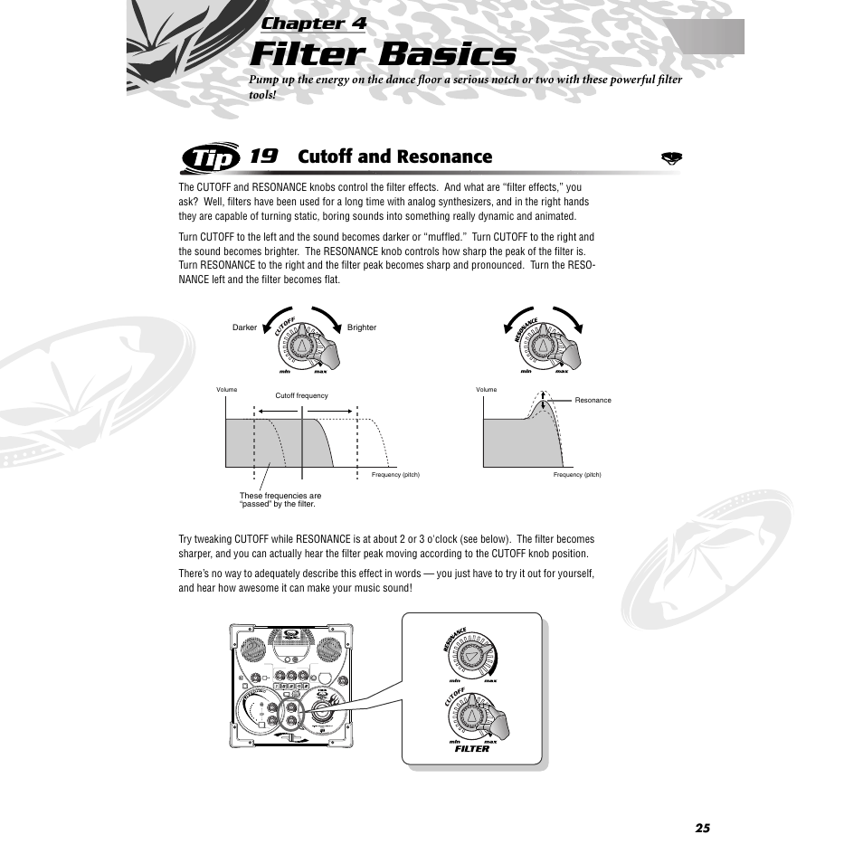 Chapter 4 filter basics, Tip 19 cutoff and resonance, Chapter 4 | Filter basics, Tip 19, Cutoff and resonance | Yamaha DJX-IIB User Manual | Page 25 / 93