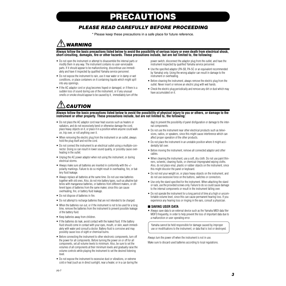 Precautions, Please read carefully before proceeding, Warning | Caution | Yamaha DJX-IIB User Manual | Page 3 / 93